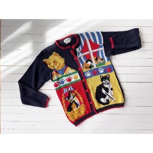 Alexandra‎ Barlett vtg cat kitten novelty embroidered grandma cardigan sweater